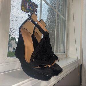 Charlotte Russe Black Heels with Ankle Strap and Tassel Detail